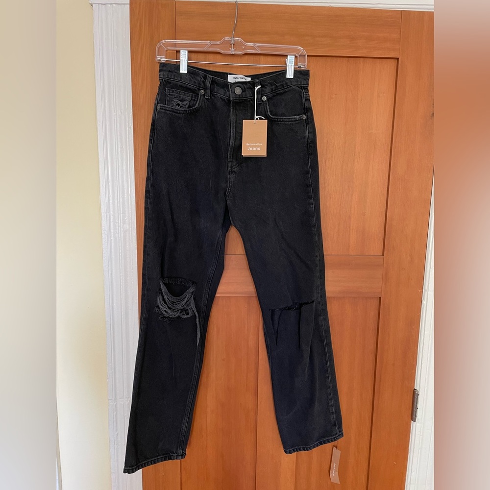 Reformation Cynthia High Rise Straight Jeans in Black - size 27